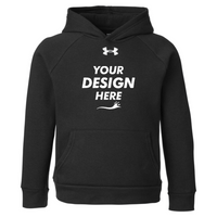 Under Armour Youth Rival Fleece Hooded Sweatshirt, Black / White, Front view, Mockup