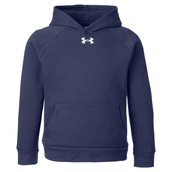 Under Armour Youth Rival Fleece Hooded Sweatshirt, Midnight Navy / White, Front view