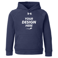 Under Armour Youth Rival Fleece Hooded Sweatshirt, Midnight Navy / White, Front view, Mockup