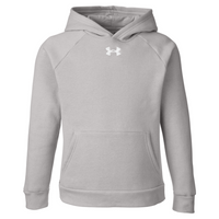 Under Armour Youth Rival Fleece Hooded Sweatshirt, Mod Grey Light Heather / White, Front view