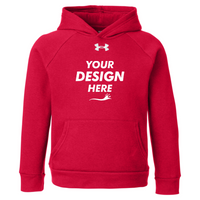 Under Armour Youth Rival Fleece Hooded Sweatshirt, Red / White, Front view, Mockup