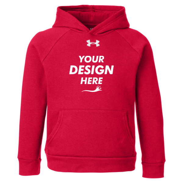 Under Armour Youth Rival Fleece Hooded Sweatshirt, Red / White, Front view, Mockup