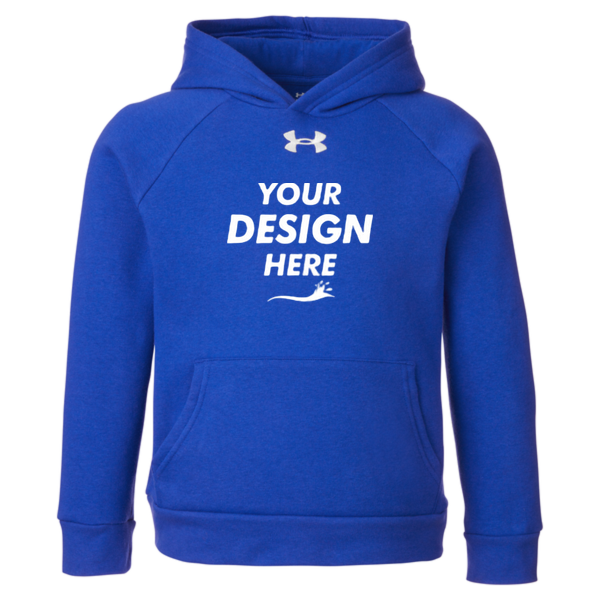 Under Armour Youth Rival Fleece Hooded Sweatshirt, Royal / White, Front view, Mockup