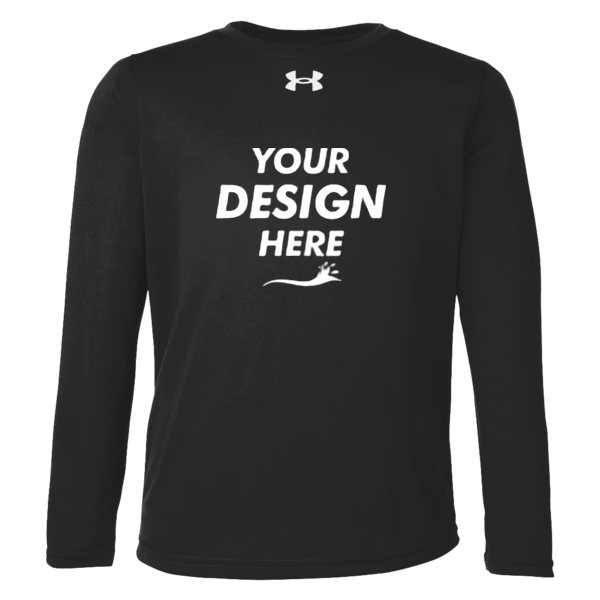 Under Armour Youth Tech™ Team Long Sleeve T-Shirt, Black / White, Front view, Mockup