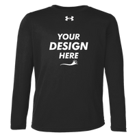Under Armour Youth Tech™ Team Long Sleeve T-Shirt, Black / White, Front view, Mockup