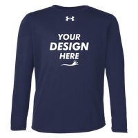 Under Armour Youth Tech™ Team Long Sleeve T-Shirt, Midnight Navy / White, Front view, Mockup