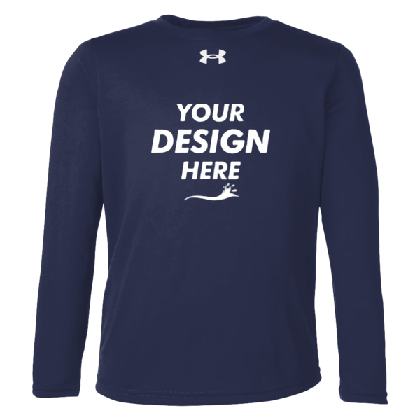 Under Armour Youth Tech™ Team Long Sleeve T-Shirt, Midnight Navy / White, Front view, Mockup