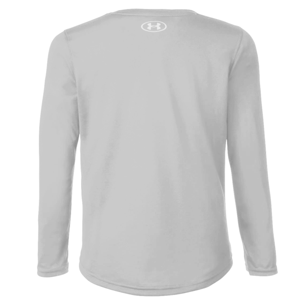 Under Armour Youth Tech™ Team Long Sleeve T-Shirt, Mod Grey Light Heather / White, Back view