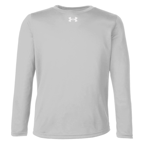 Under Armour Youth Tech™ Team Long Sleeve T-Shirt, Mod Grey Light Heather / White, Front view