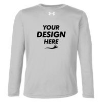 Under Armour Youth Tech™ Team Long Sleeve T-Shirt, Mod Grey Light Heather / White, Front view, Mockup