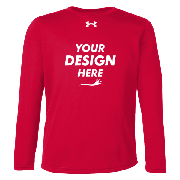 Under Armour Youth Tech™ Team Long Sleeve T-Shirt, Red / White, Front view, Mockup