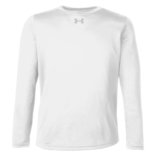 Under Armour Youth Tech™ Team Long Sleeve T-Shirt, White / Mod Grey, Front view