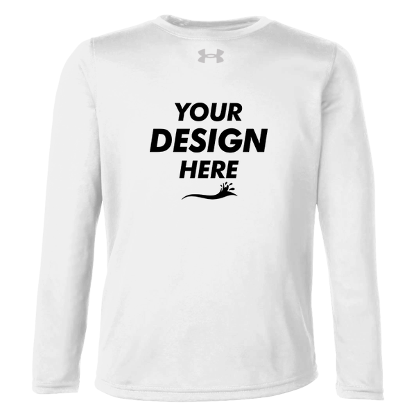 Under Armour Youth Tech™ Team Long Sleeve T-Shirt, White / Mod Grey, Front view, Mockup