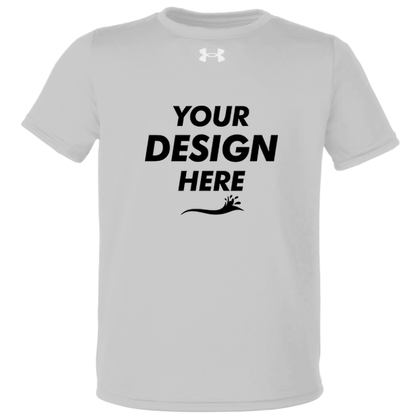 Under Armour Youth Tech™ Team T-Shirt, Mod Grey Light Heather / White, Front view, Mockup