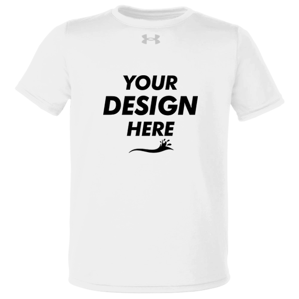 Under Armour Youth Tech™ Team T-Shirt, White / Mod Grey, Front view, Mockup