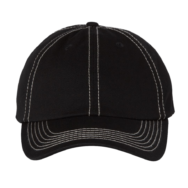 Valucap Bio-Washed Classic Dad Hat, Black / Stone Stitch / Stone Stitch, Front view