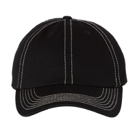 Valucap Bio-Washed Classic Dad Hat, Black / Stone Stitch / Stone Stitch, Front view