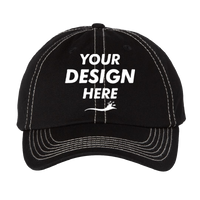 Valucap Bio-Washed Classic Dad Hat, Black / Stone Stitch / Stone Stitch, Front view, Mockup