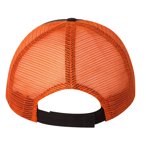 Valucap Bio-Washed Trucker Cap, Black / Orange, Back view