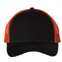 Valucap Bio-Washed Trucker Cap, Black / Orange, Front view