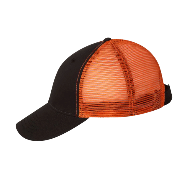 Valucap Bio-Washed Trucker Cap, Black / Orange, Left Side view