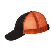 Valucap Bio-Washed Trucker Cap, Black / Orange, Left Side view
