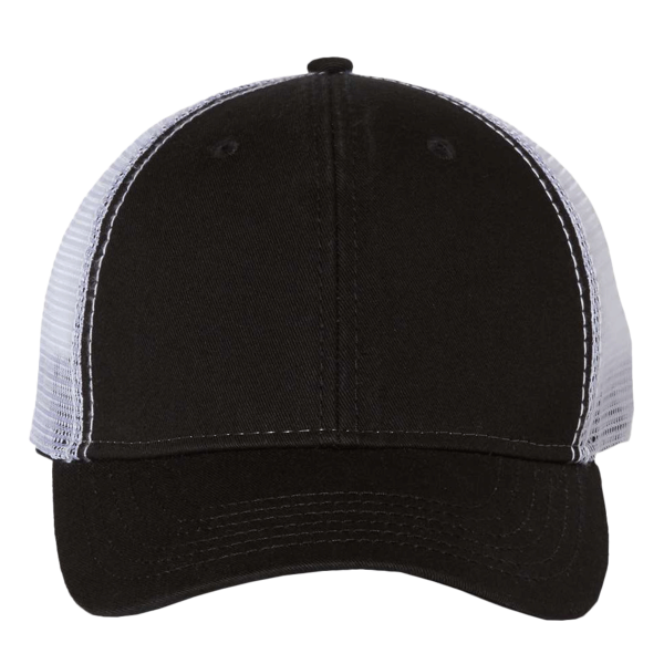 Valucap Bio-Washed Trucker Cap, Black / White, Front view