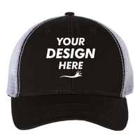 Valucap Bio-Washed Trucker Cap, Black / White, Front view, Mockup