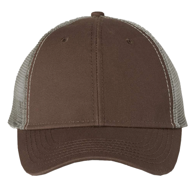 Valucap Bio-Washed Trucker Cap, Brown / Khaki, Front view