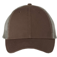 Valucap Bio-Washed Trucker Cap, Brown / Khaki, Front view