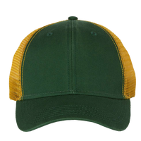 Valucap Bio-Washed Trucker Cap, Dark Green / Gold, Front view