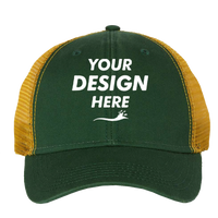 Valucap Bio-Washed Trucker Cap, Dark Green / Gold, Front view, Mockup