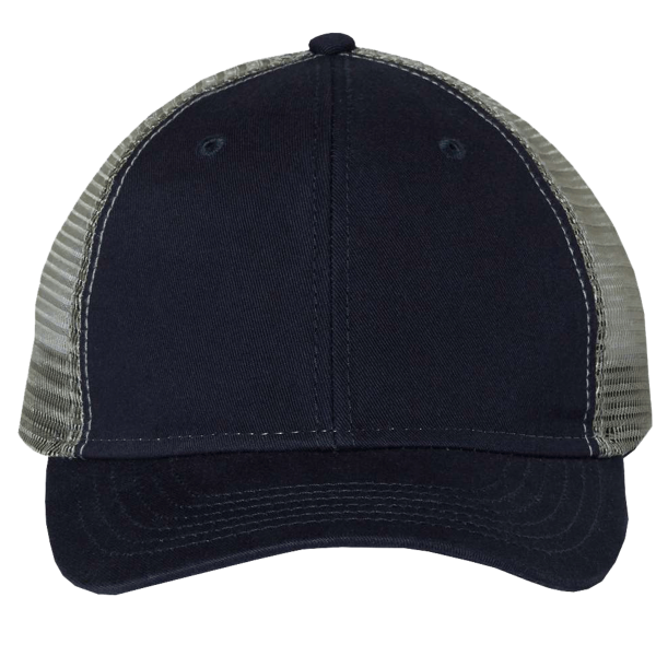 Valucap Bio-Washed Trucker Cap, Navy / Grey, Front view