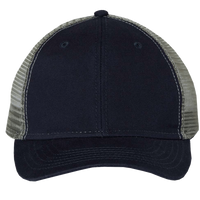 Valucap Bio-Washed Trucker Cap, Navy / Grey, Front view