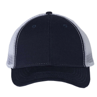 Valucap Bio-Washed Trucker Cap, Navy / White, Front view