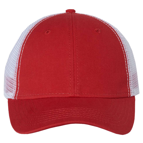 Valucap Bio-Washed Trucker Cap, Red / White, Front view