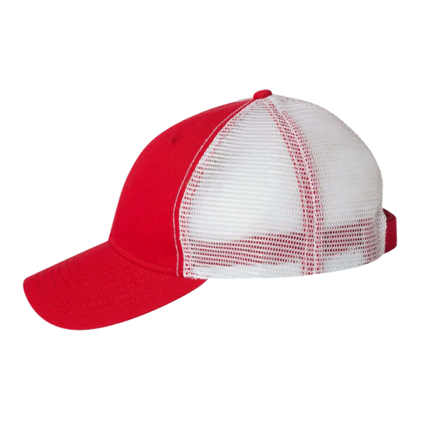 Valucap Bio-Washed Trucker Cap, Red / White, Left Side view