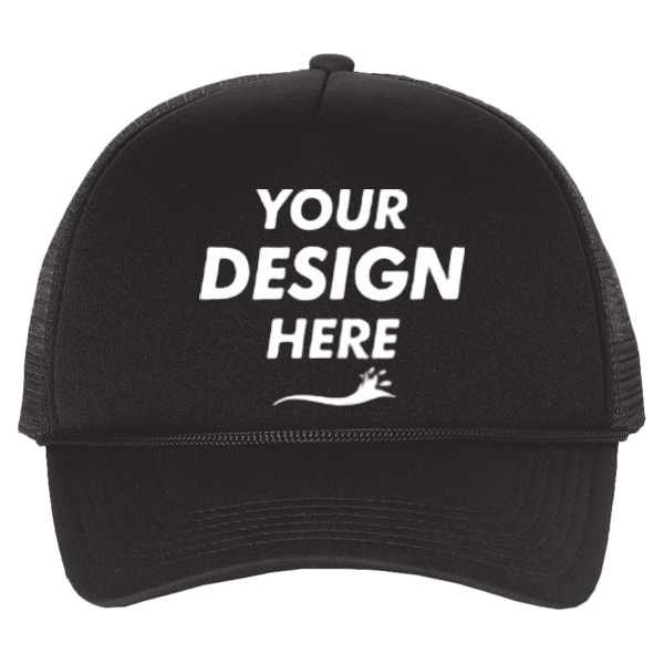 Valucap Foam Mesh-Back Trucker Cap, Black / Black / Black, Front view, Mockup