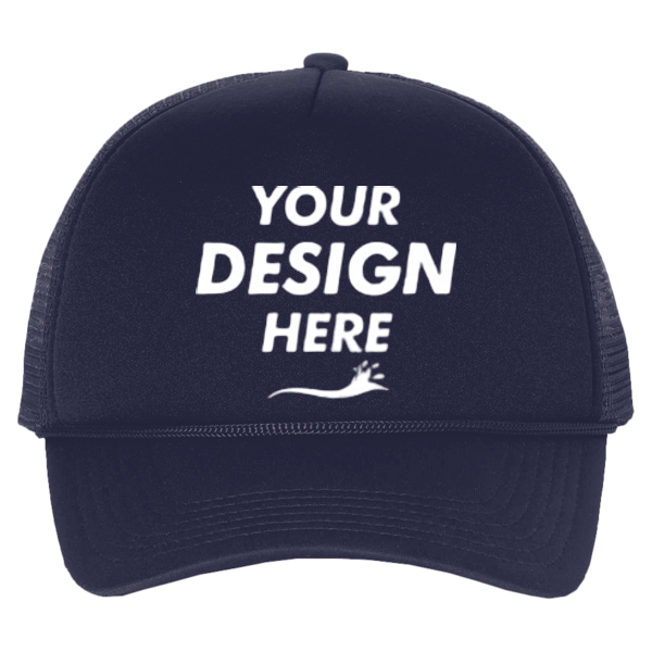 Valucap Foam Mesh-Back Trucker Cap, Navy / Navy / Navy, Front view, Mockup