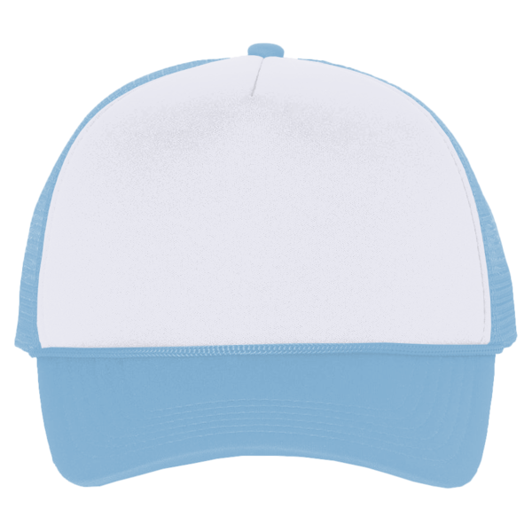 Valucap Foam Mesh-Back Trucker Cap, White / Baby Blue / Baby Blue, Front view