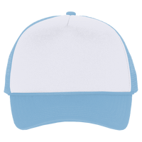 Valucap Foam Mesh-Back Trucker Cap, White / Baby Blue / Baby Blue, Front view