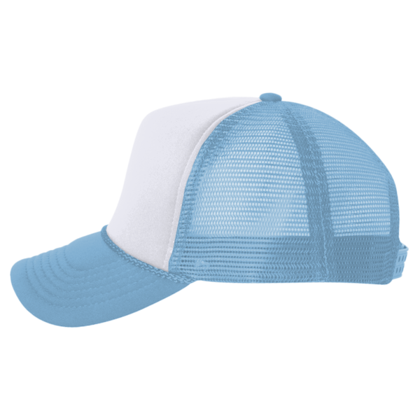 Valucap Foam Mesh-Back Trucker Cap, White / Baby Blue / Baby Blue, Left Side view