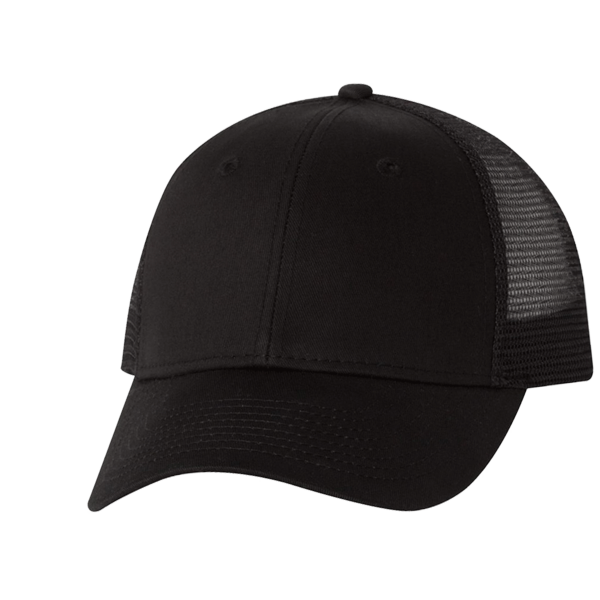 Valucap Mesh-Back Twill Trucker Cap, Black / Black / Black, Front view