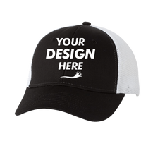 Valucap Mesh-Back Twill Trucker Cap, Black / White / White, Front view, Mockup