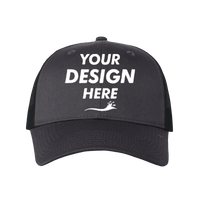 Valucap Mesh-Back Twill Trucker Cap, Charcoal / Black / Black, Front view, Mockup