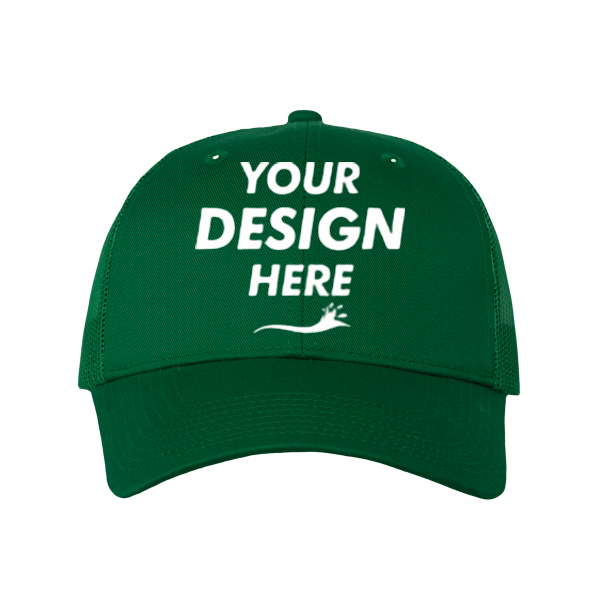 Valucap Mesh-Back Twill Trucker Cap, Kelly / Kelly / Kelly, Front view, Mockup