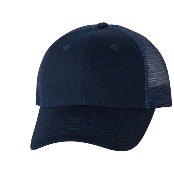 Valucap Mesh-Back Twill Trucker Cap, Navy / Navy / Navy, Front view