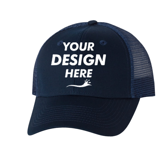 Valucap Mesh-Back Twill Trucker Cap, Navy / Navy / Navy, Front view, Mockup