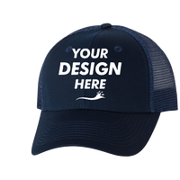 Valucap Mesh-Back Twill Trucker Cap, Navy / Navy / Navy, Front view, Mockup