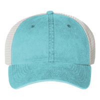 Valucap Pigment-Dyed Trucker Cap, Aqua / Stone / Stone, Front view